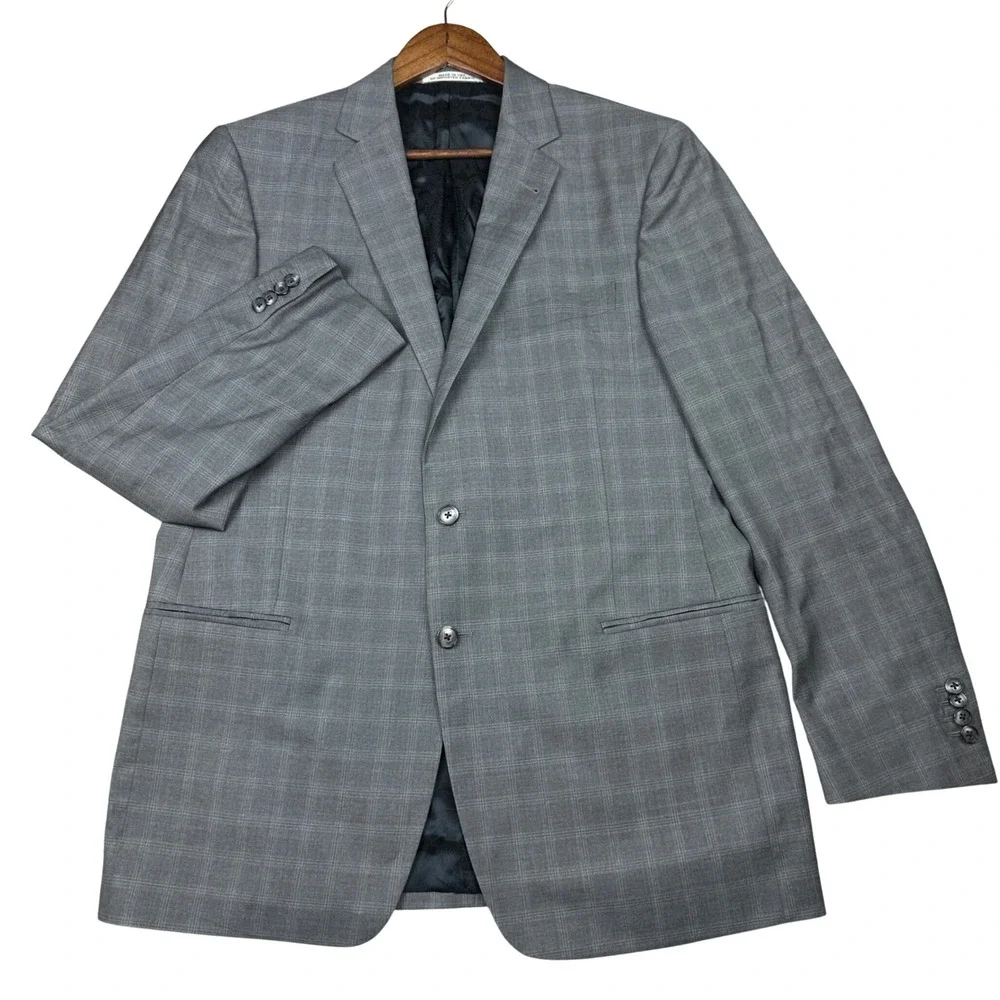 Joseph Abboud Mens Grey Glen Plaid Wool Blazer Italian Lanificio Super 120's 40L